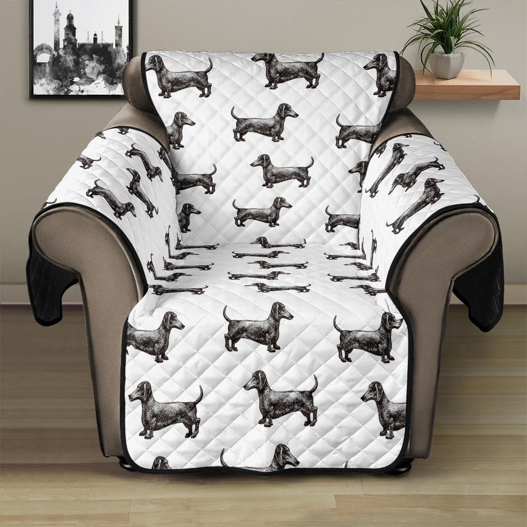 Black And White Dachshund Pattern Print Recliner Protector