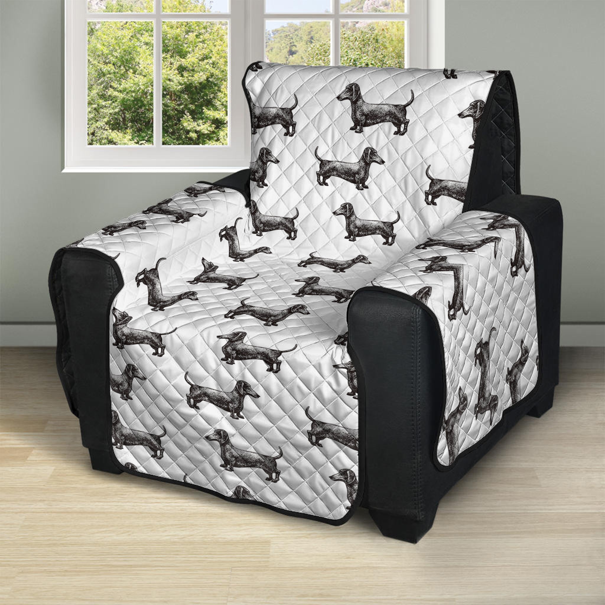 Black And White Dachshund Pattern Print Recliner Protector