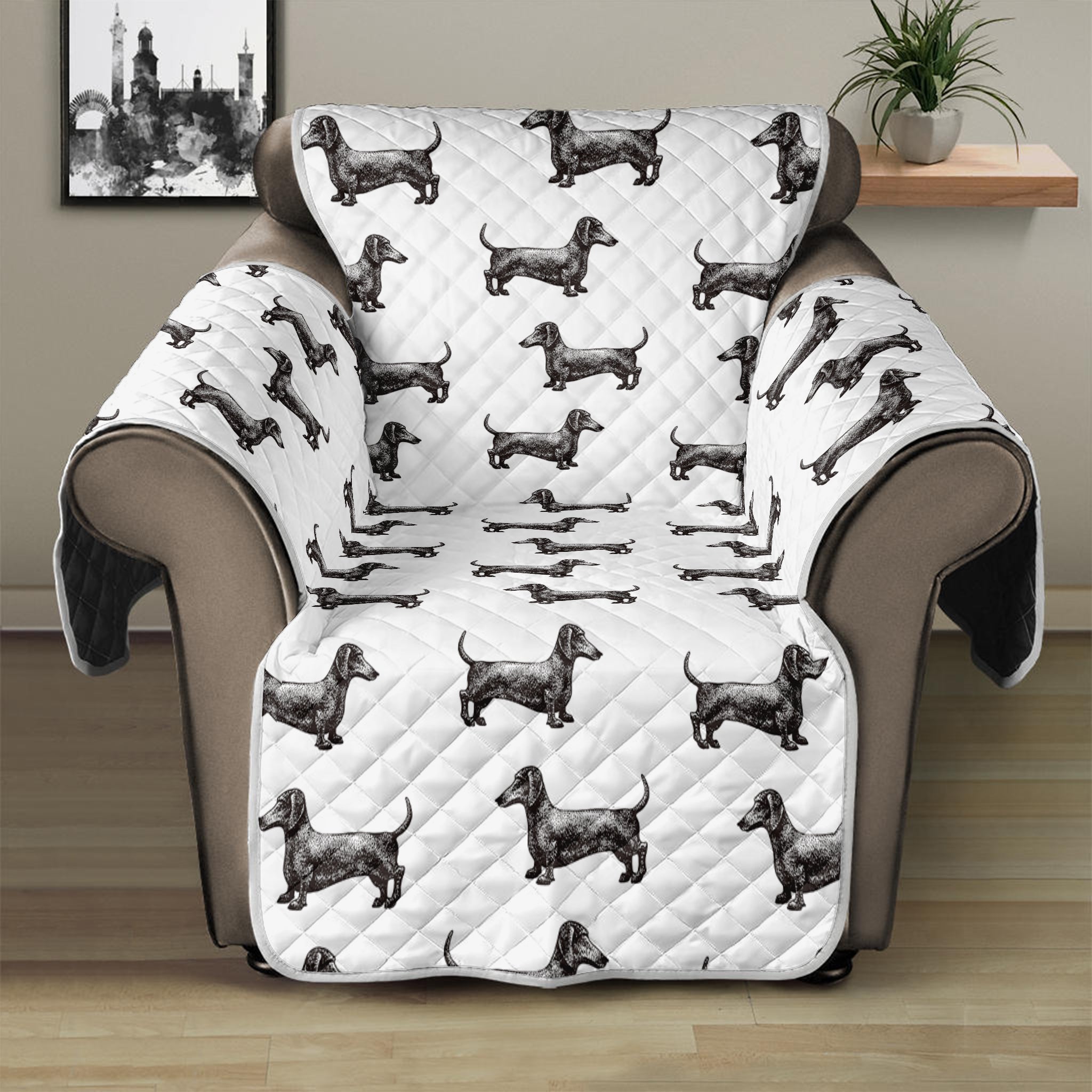 Black And White Dachshund Pattern Print Recliner Protector