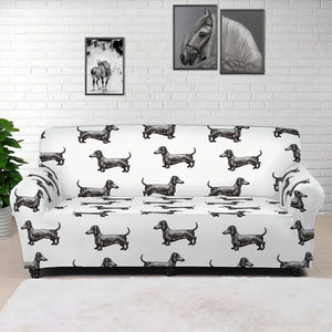 Black And White Dachshund Pattern Print Sofa Cover