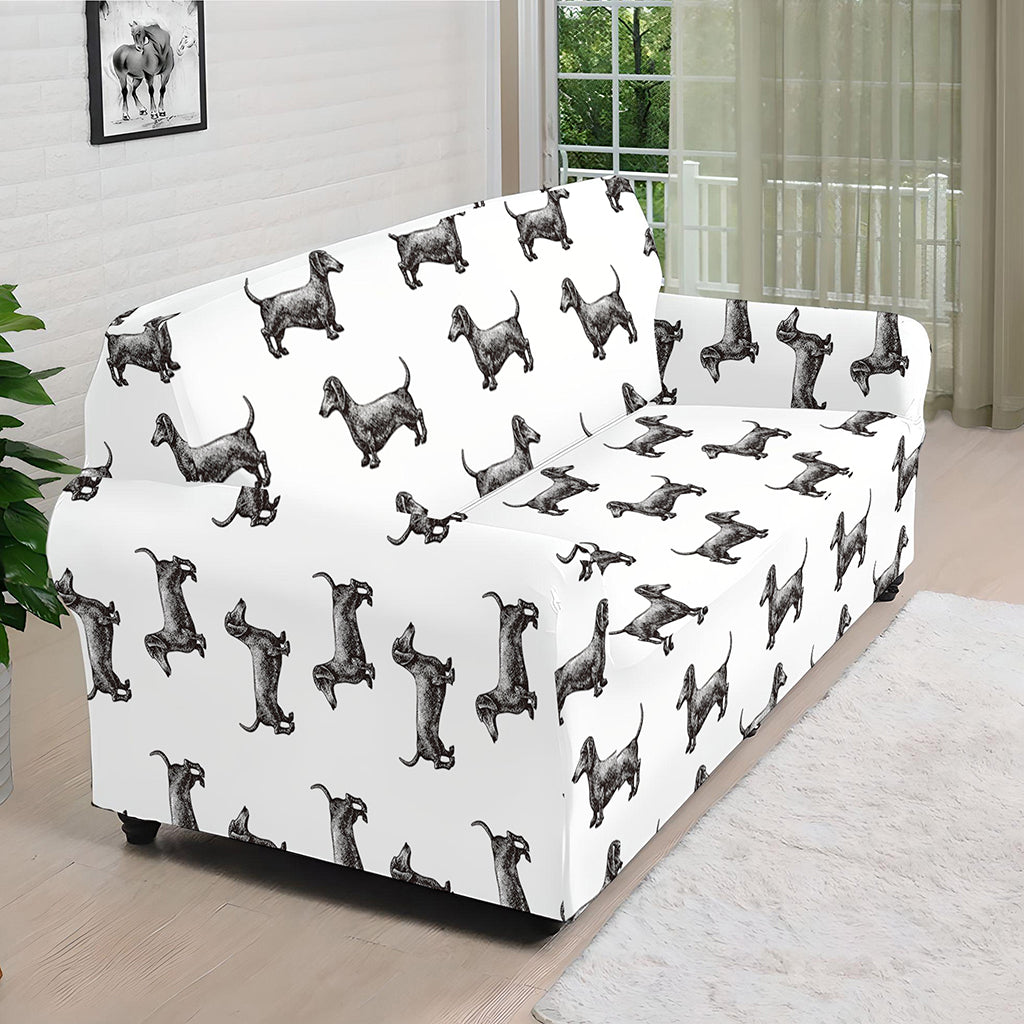 Black And White Dachshund Pattern Print Sofa Cover