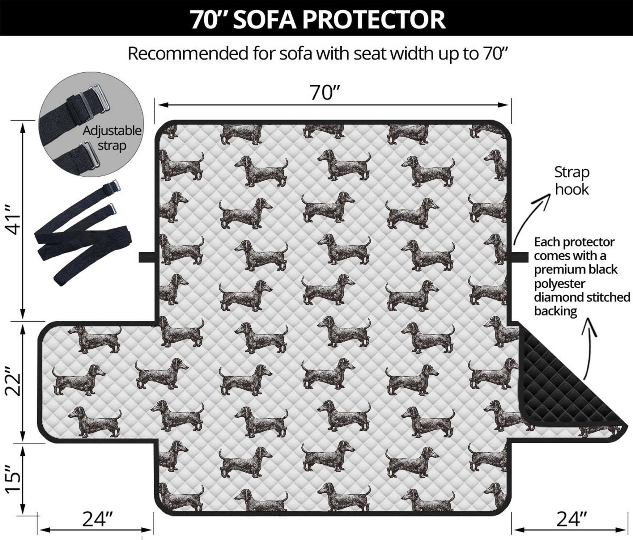 Black And White Dachshund Pattern Print Sofa Protector