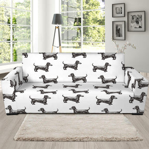 Black And White Dachshund Pattern Print Sofa Slipcover