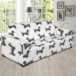 Black And White Dachshund Pattern Print Sofa Slipcover