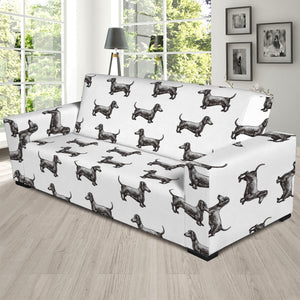 Black And White Dachshund Pattern Print Sofa Slipcover