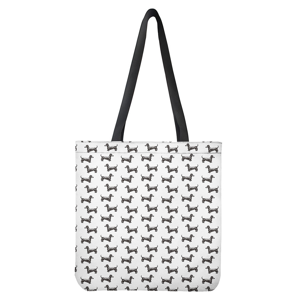 Black And White Dachshund Pattern Print Tote Bag