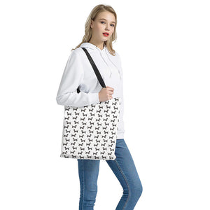 Black And White Dachshund Pattern Print Tote Bag