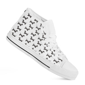 Black And White Dachshund Pattern Print White High Top Shoes