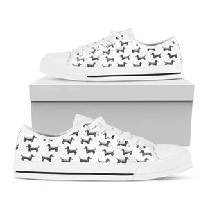 Black And White Dachshund Pattern Print White Low Top Shoes