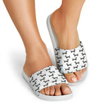 Black And White Dachshund Pattern Print White Slide Sandals