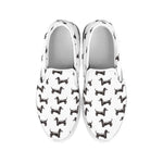 Black And White Dachshund Pattern Print White Slip On Shoes