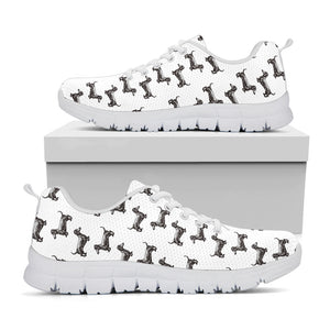 Black And White Dachshund Pattern Print White Sneakers