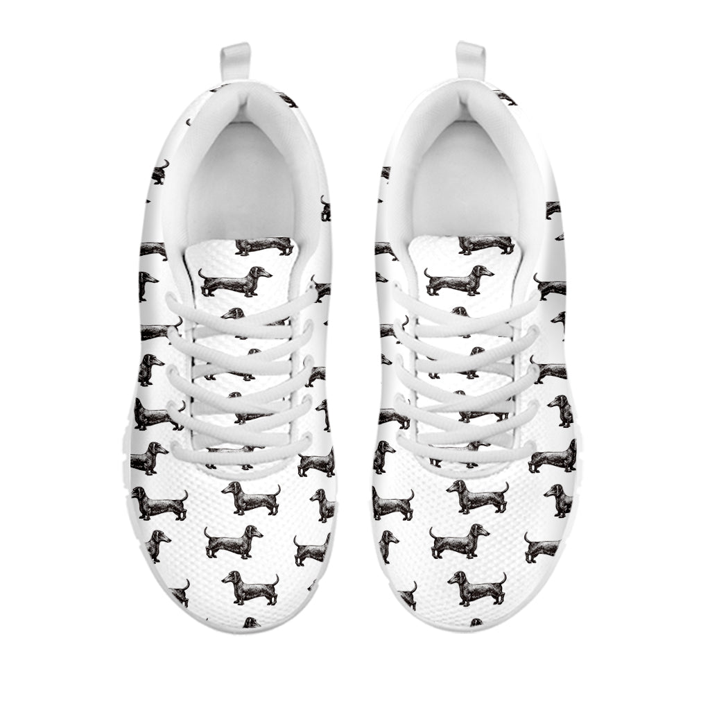 Black And White Dachshund Pattern Print White Sneakers