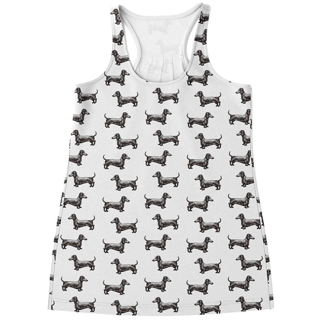 Black And White Dachshund Pattern Print Women's Racerback Tank Top