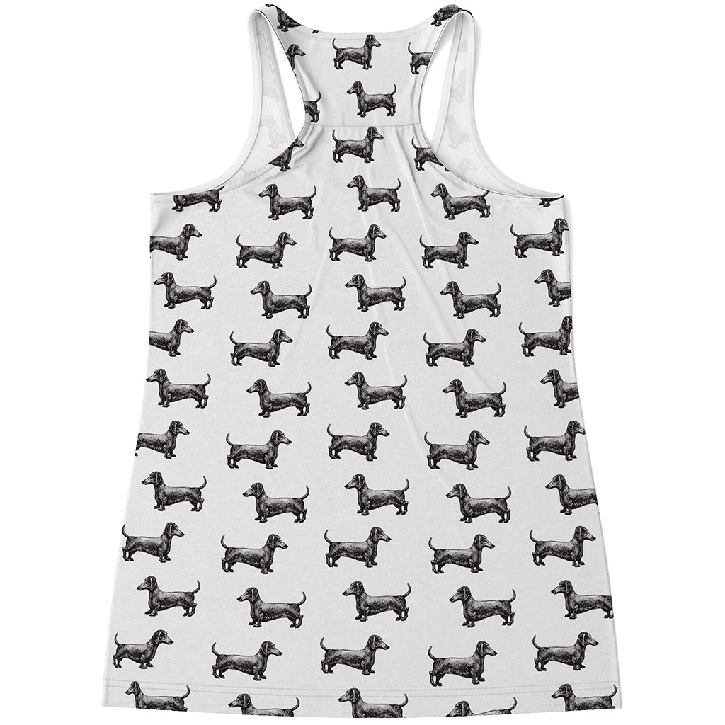 Black And White Dachshund Pattern Print Women's Racerback Tank Top