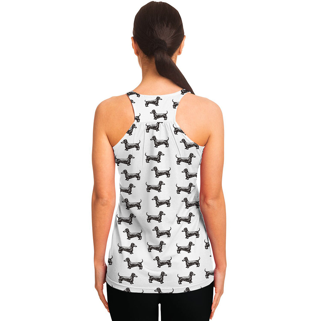 Black And White Dachshund Pattern Print Women's Racerback Tank Top