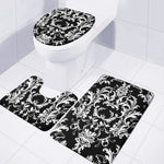 Black And White Damask Pattern Print 3 Piece Bath Mat Set