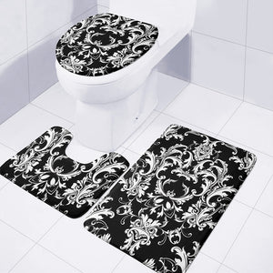 Black And White Damask Pattern Print 3 Piece Bath Mat Set