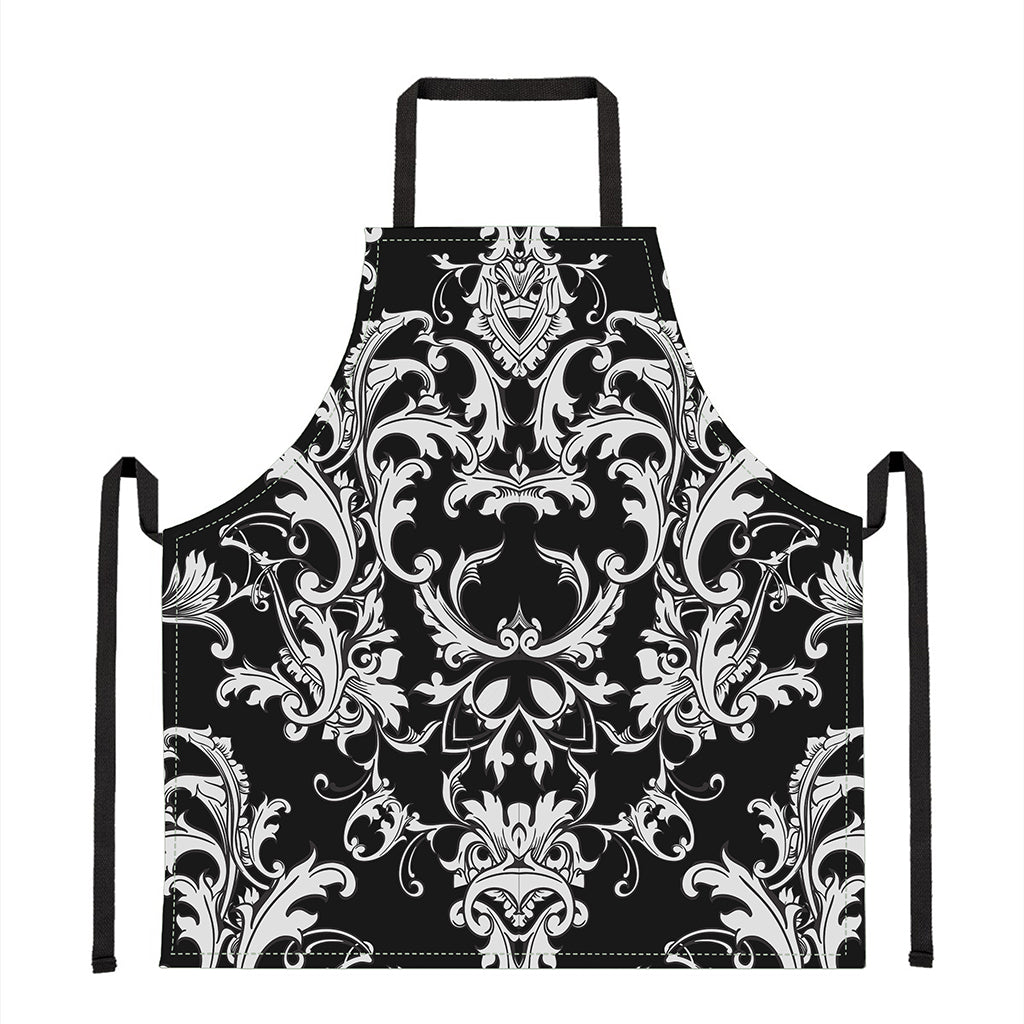 Black And White Damask Pattern Print Apron