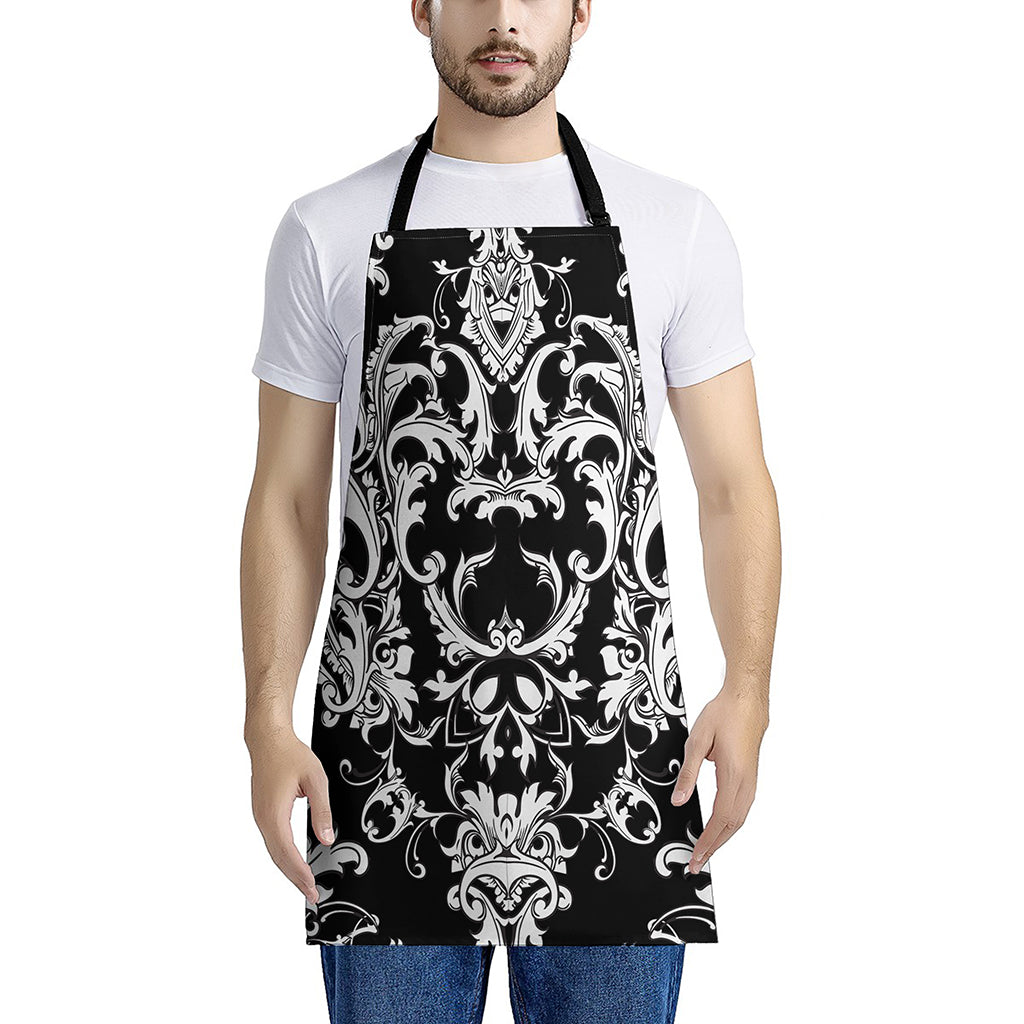 Black And White Damask Pattern Print Apron