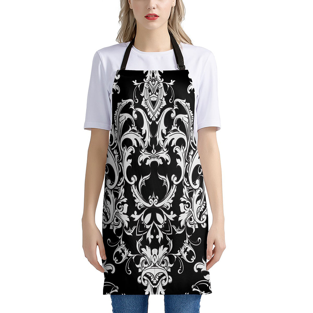 Black And White Damask Pattern Print Apron