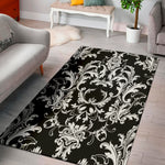 Black And White Damask Pattern Print Area Rug