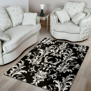 Black And White Damask Pattern Print Area Rug