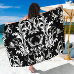 Black And White Damask Pattern Print Beach Sarong Wrap