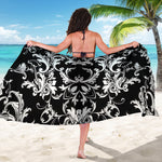 Black And White Damask Pattern Print Beach Sarong Wrap