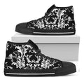 Black And White Damask Pattern Print Black High Top Sneakers