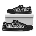 Black And White Damask Pattern Print Black Low Top Sneakers