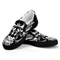 Black And White Damask Pattern Print Black Slip On Sneakers