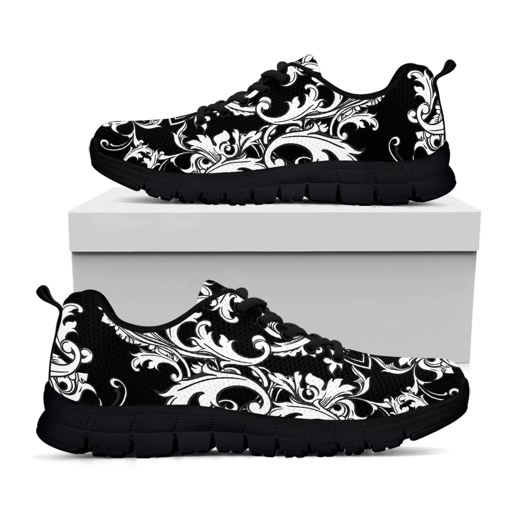 Black And White Damask Pattern Print Black Sneakers