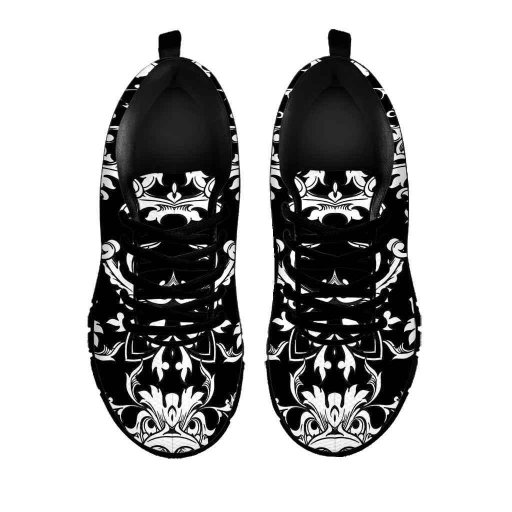 Black And White Damask Pattern Print Black Sneakers