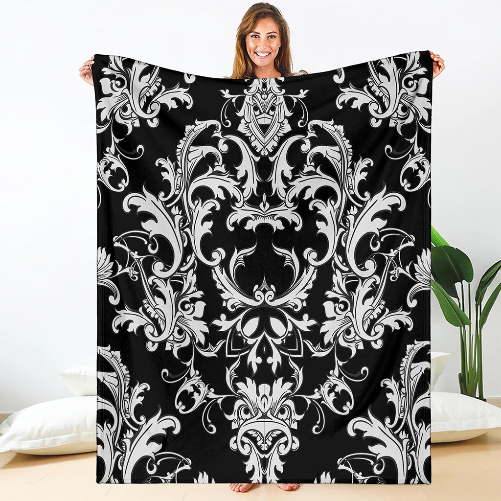 Black And White Damask Pattern Print Blanket