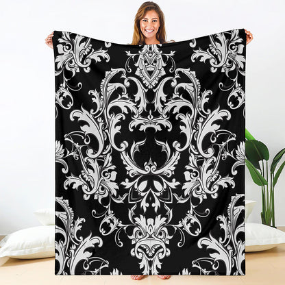 Black And White Damask Pattern Print Blanket