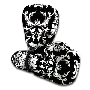 Black And White Damask Pattern Print Boxing Gloves