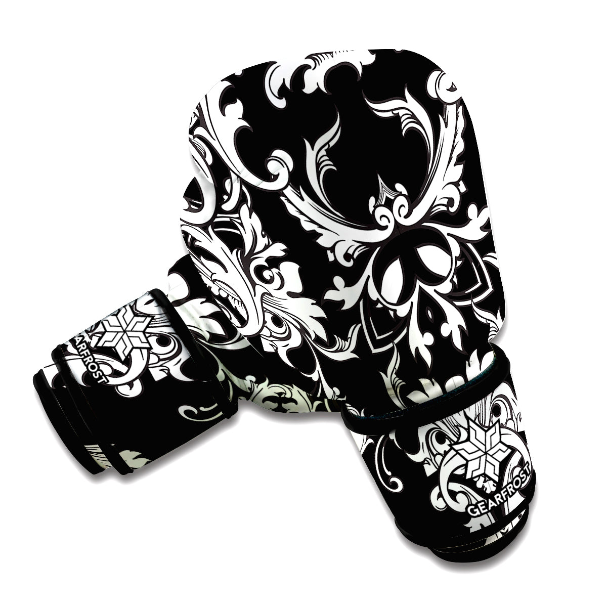 Black And White Damask Pattern Print Boxing Gloves