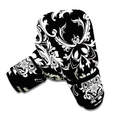 Black And White Damask Pattern Print Boxing Gloves