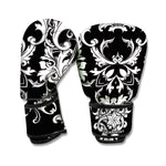 Black And White Damask Pattern Print Boxing Gloves