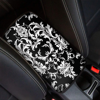 Black And White Damask Pattern Print Car Center Console Cover