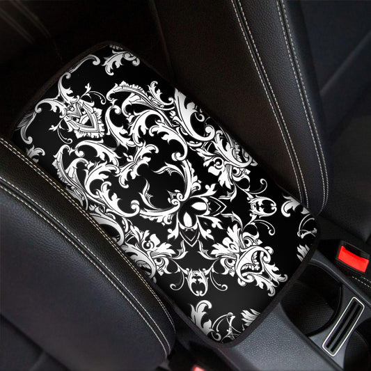 Black And White Damask Pattern Print Car Center Console Cover