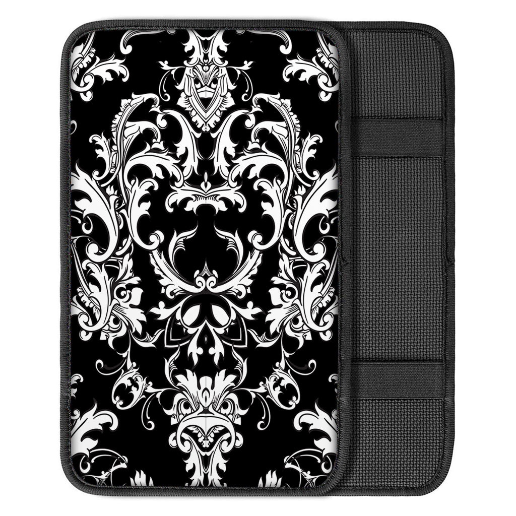 Black And White Damask Pattern Print Car Center Console Cover