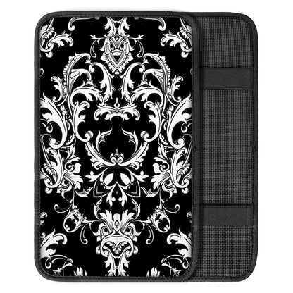 Black And White Damask Pattern Print Car Center Console Cover