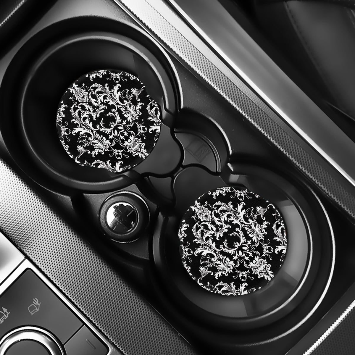 Black And White Damask Pattern Print Car Coasters