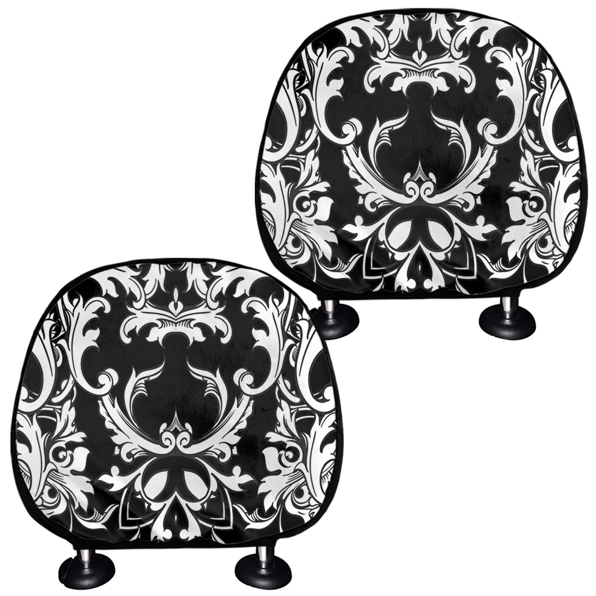 Black And White Damask Pattern Print Car Headrest Covers