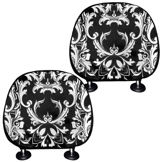 Black And White Damask Pattern Print Car Headrest Covers