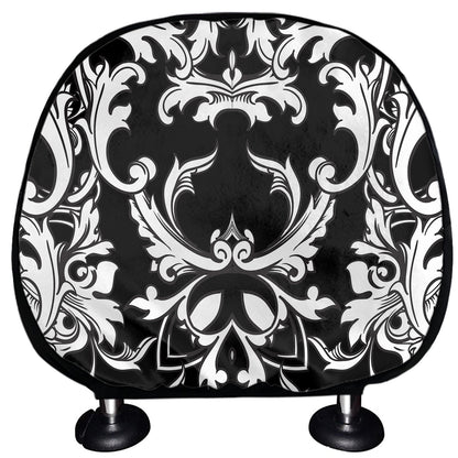 Black And White Damask Pattern Print Car Headrest Covers