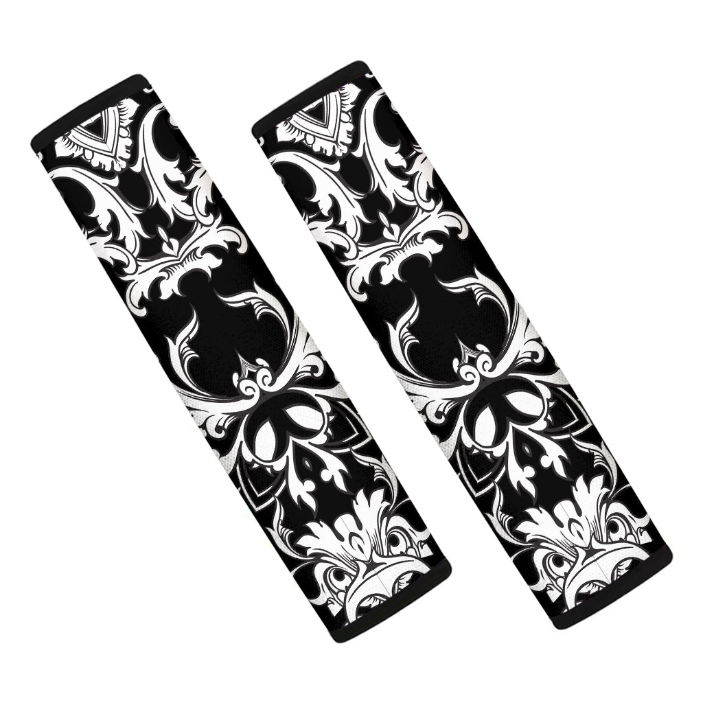 Black And White Damask Pattern Print Car Seat Belt Covers