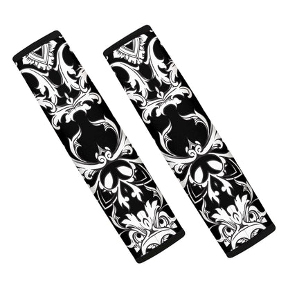 Black And White Damask Pattern Print Car Seat Belt Covers